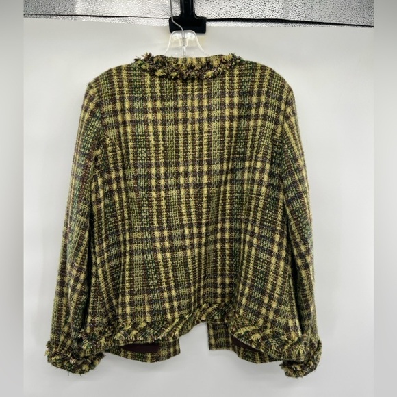 Chico’s blazer size L 12 green brown plaid tweed metallic jacket (Chico’s 2) - Picture 10 of 13